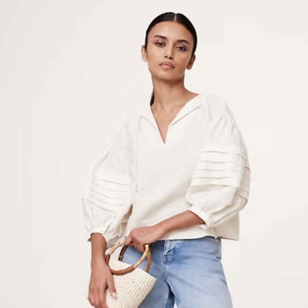 Banana Republic Ivory White Linen Peasant Blouse, S